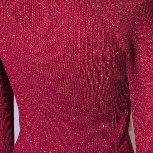 Red Mock Neck Shimmer Sweater NWT Junior Girls Medium Knit Soft Metallic - Picture 7 of 9